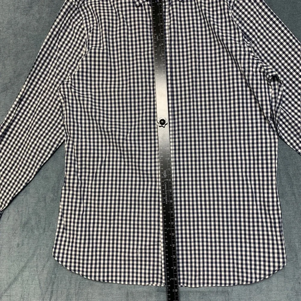 Banana Republic Slim Fit Shirt Mens Large White Black Plaid Business Button Up